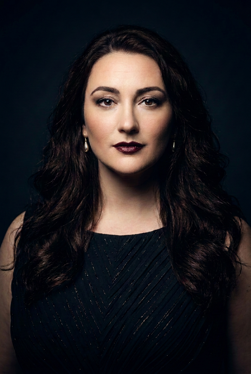 Dramatic coloratura soprano Marlena Brinkley in a black beaded gown