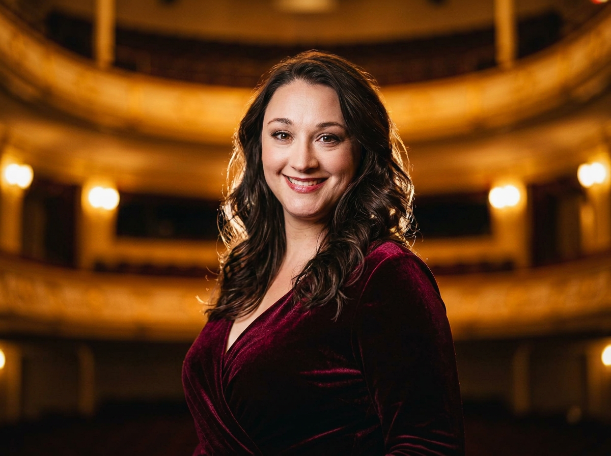 Soprano Marlena Brinkley on stage in theatrical lighting